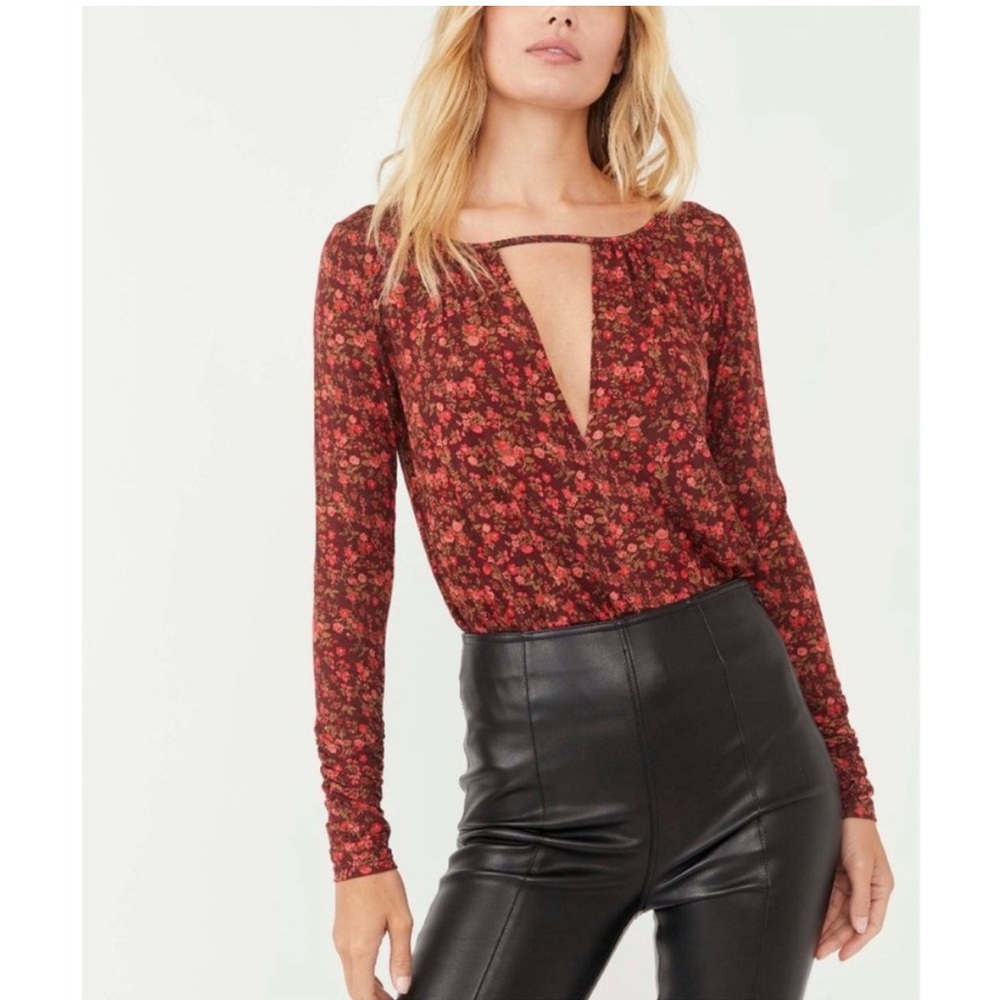 Free People Floral Red Bodysuit